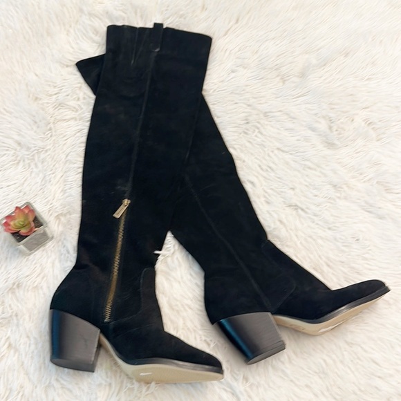 NEW$420 Michael KORS Harlow Black Suede Over the knee heel boots women size 6 - Picture 2 of 8